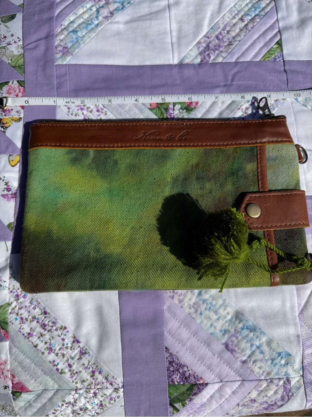 Nena & Co. Green Canvas Wristlet with Leather Trim